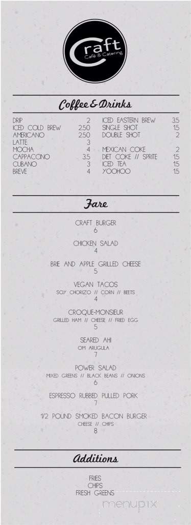 Craft Cafe & Catering - Smithville, TN menu_pic