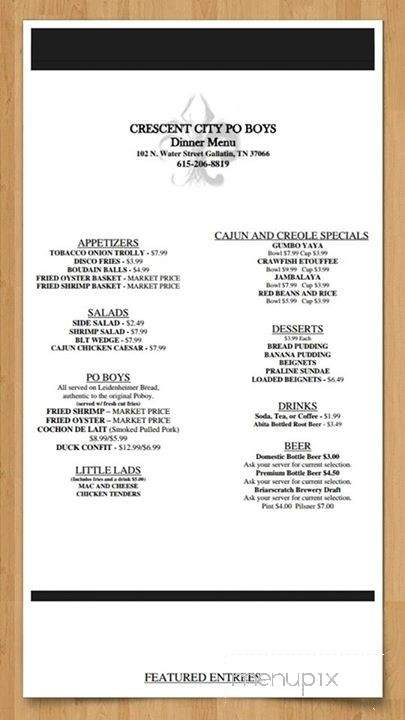 Crescent City PO Boys - Gallatin, TN menu_pic