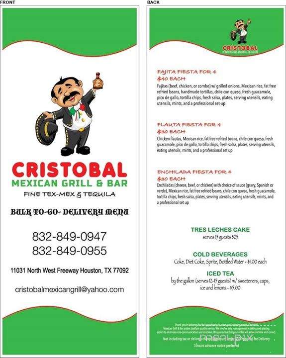 Cristobal Mexican Grill & Bar - Houston, TX menu_pic