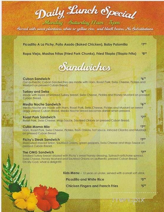 Cuba Pichy's Cuisine - Leesburg, FL menu_pic