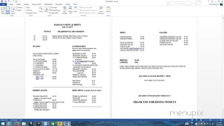 Daigle's Dine & Drive - Killen, AL menu_pic