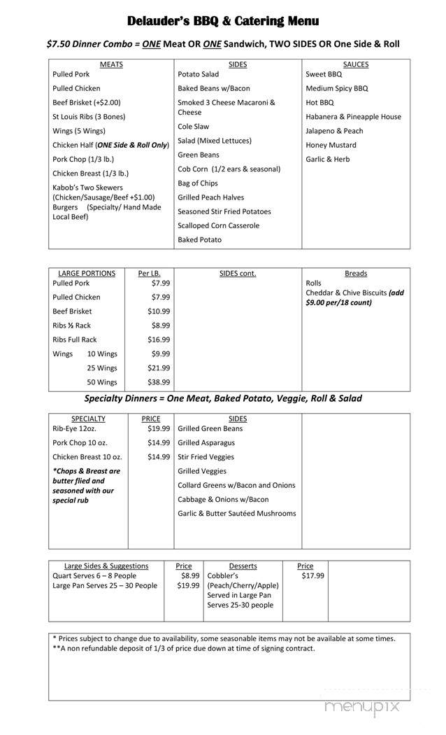 Delauders BBQ & Catering - Wapakoneta, OH menu_pic