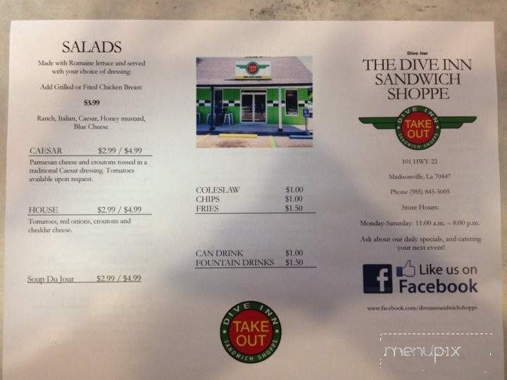 Dive Inn Take Out Sandwich Shoppe - Madisonville, LA menu_pic