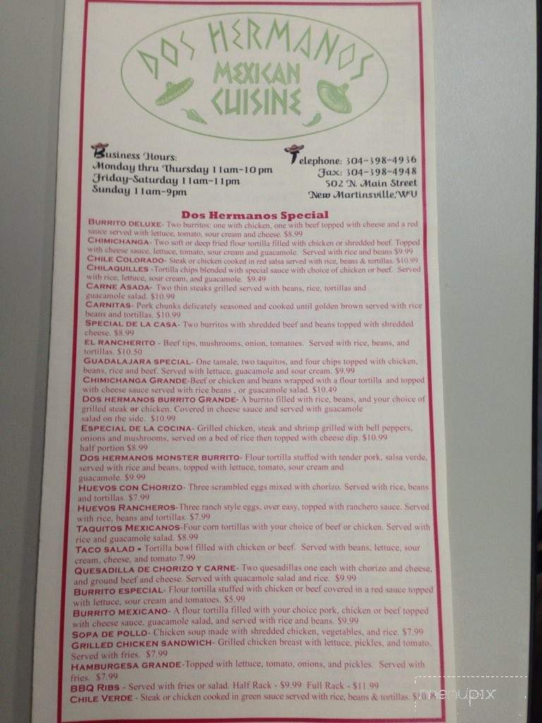 Dos Hermanos - New Martinsville, WV menu_pic