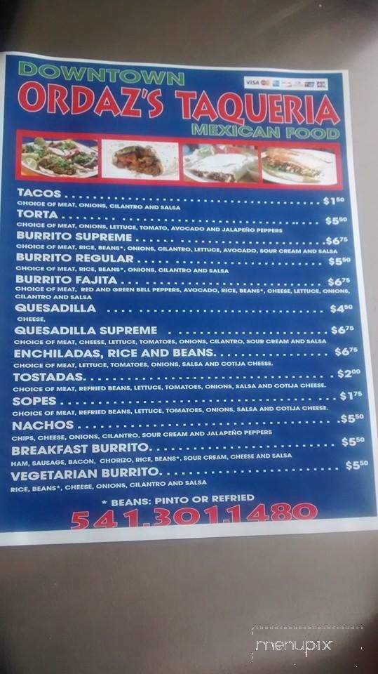 Downtown Ordaz's Taqueria - Medford, OR menu_pic