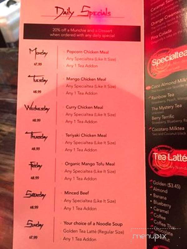 Menu of Dragonfly Tea Bar in Orange, CA 92869