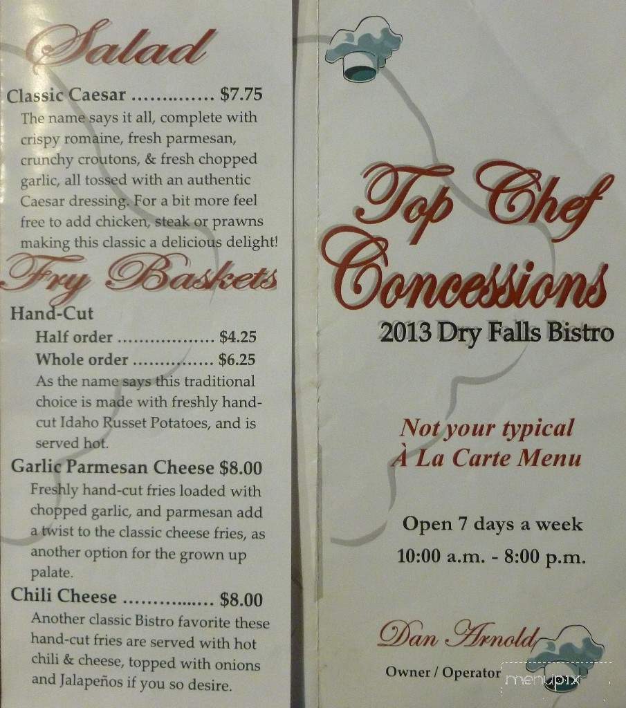 Dry Falls Bistro - Coulee City, WA menu_pic