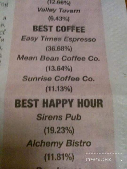 Easy Times Espresso - Port Hadlock-Irondale, WA menu_pic