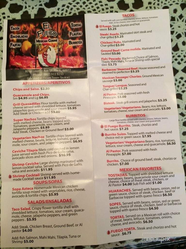 El Fuego Mexican Cuisine - Skokie, IL menu_pic