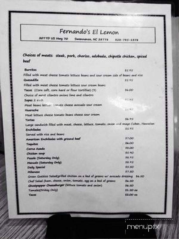 El Lemon - Swannanoa, NC menu_pic