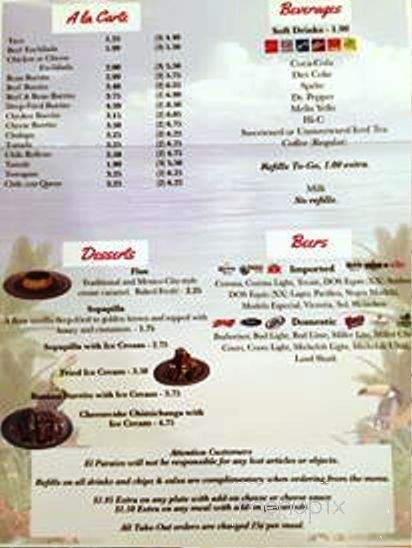 El Paraiso Restaurant - Jefferson City, TN menu_pic
