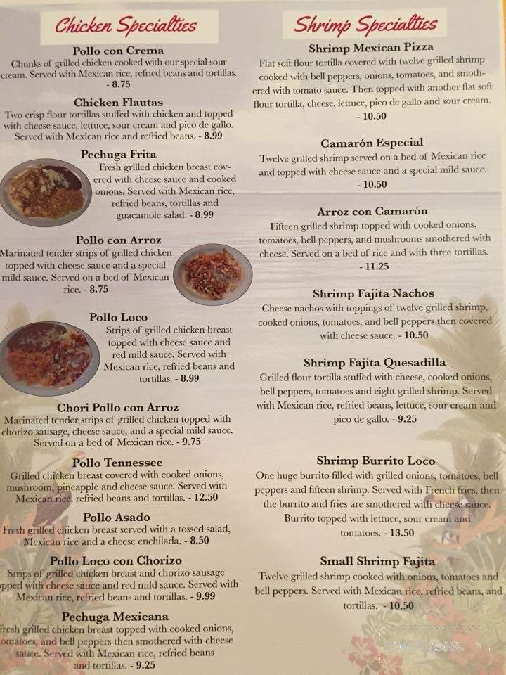 El Paraiso Restaurant - Jefferson City, TN menu_pic