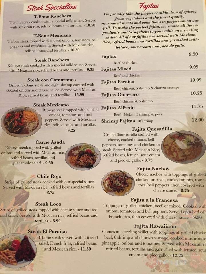 El Paraiso Restaurant - Jefferson City, TN menu_pic
