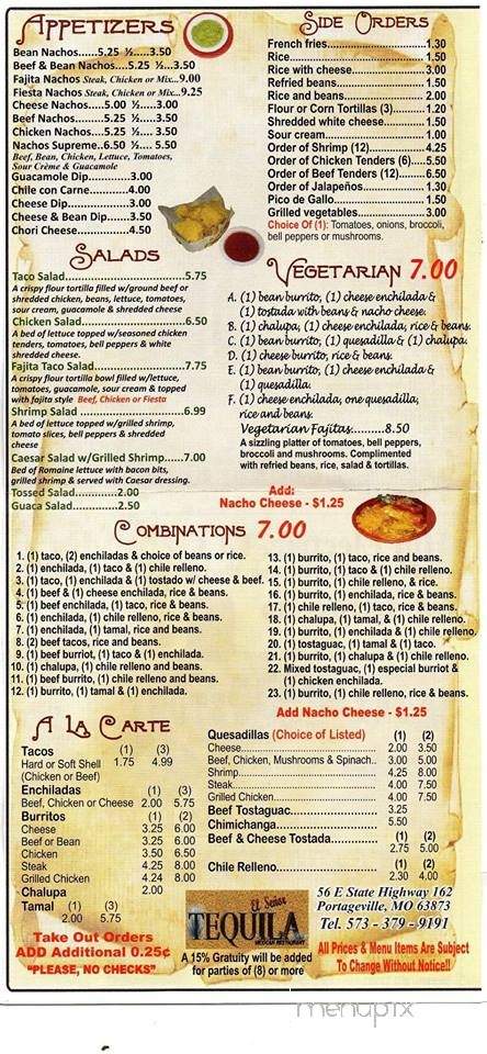 El Senor Tequila - Portageville, MO menu_pic