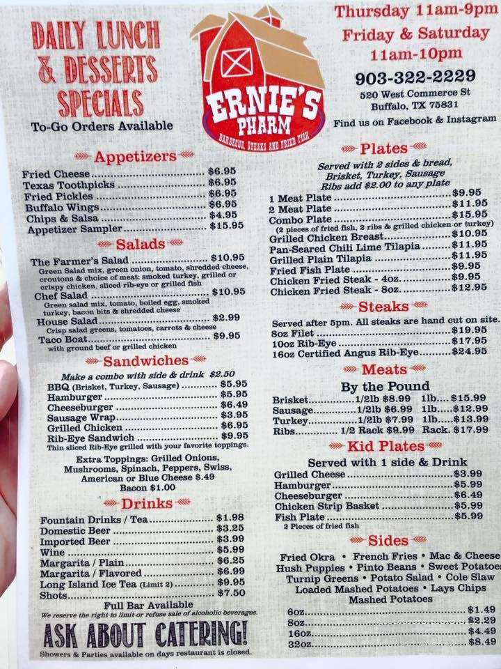 Ernie's Pharm - Buffalo, TX menu_pic