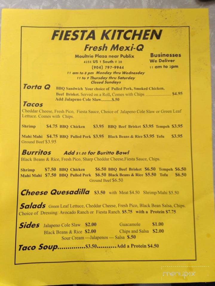 Fiesta Mexi-Que Kitchen - St Augustine, FL menu_pic