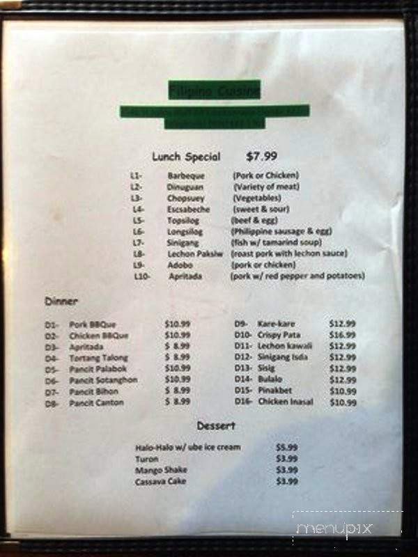Filipino Cuisine - Jacksonville, FL menu_pic