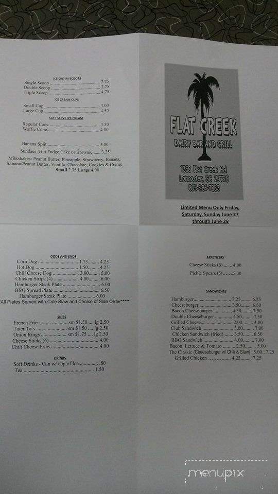 Flat Creek Dairy Bar and Grill - Lancaster, SC menu_pic