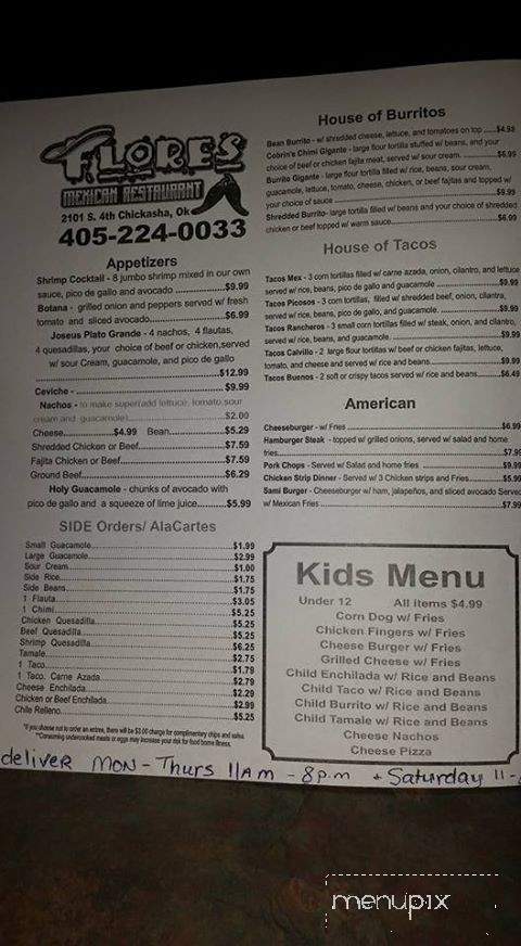 Flores Mexican Restaurant - Marlow, OK menu_pic