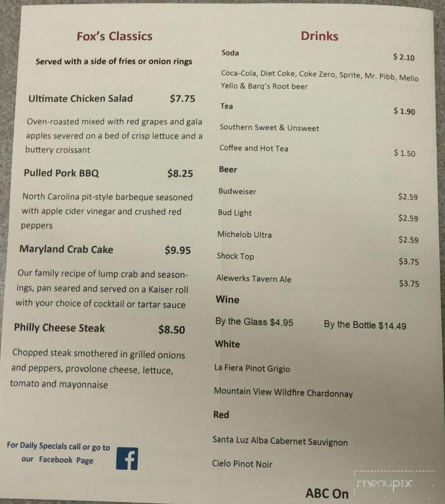 Fox's Ordinary - Toano, VA menu_pic
