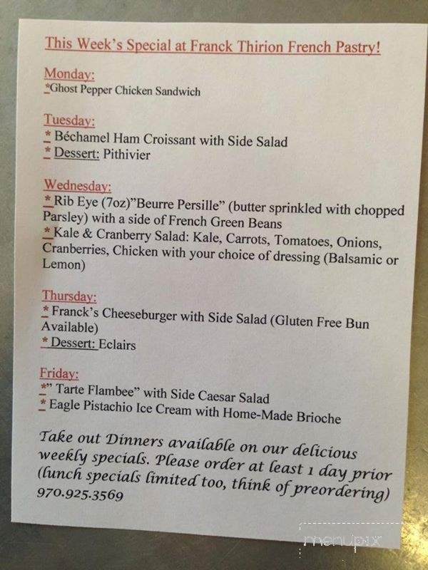 Franck Thirion Pastry Cafe - Aspen, CO menu_pic