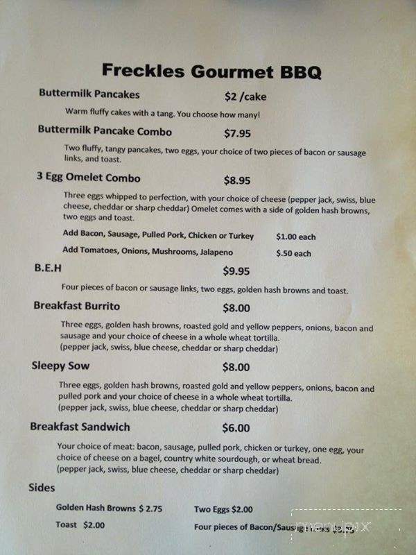 Freckles Gourmet BBQ - Republic, WA menu_pic