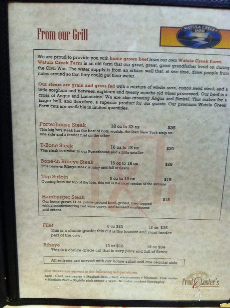 Fred & Lester's - Fort Mitchell, AL menu_pic