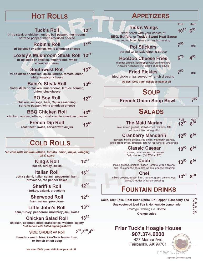 Friar Tuck's Hoagie House - Fairbanks, AK menu_pic
