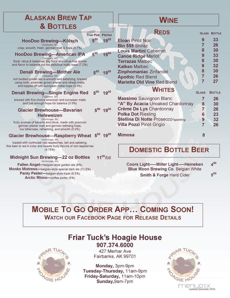 Friar Tuck's Hoagie House - Fairbanks, AK menu_pic
