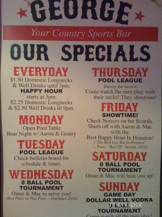 /380277650/George-Country-Sports-Bar-Menu-Houston-TX - Houston, TX