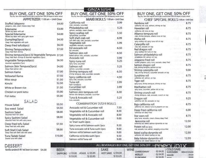 Ginza Sushi - San Diego, CA menu_pic