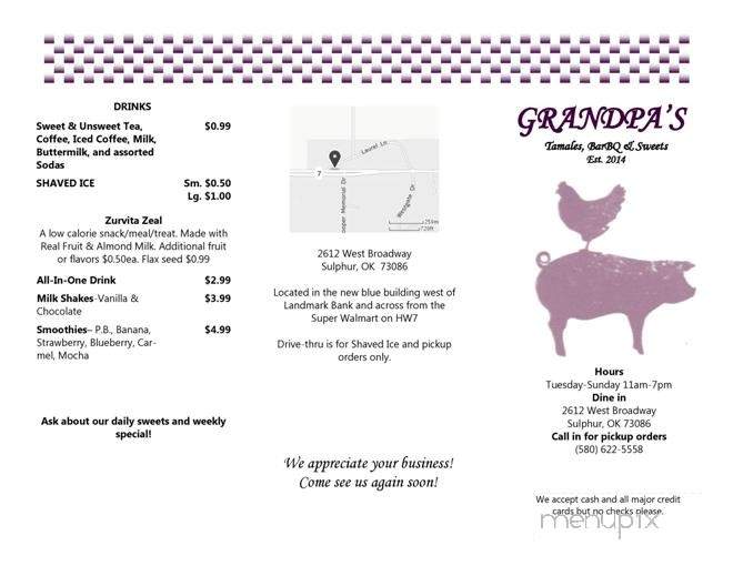 Grandpa's Tamales & Barbq - Sulphur, OK menu_pic