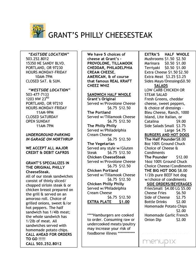 Grant's Philly Cheesesteak - Portland, OR menu_pic