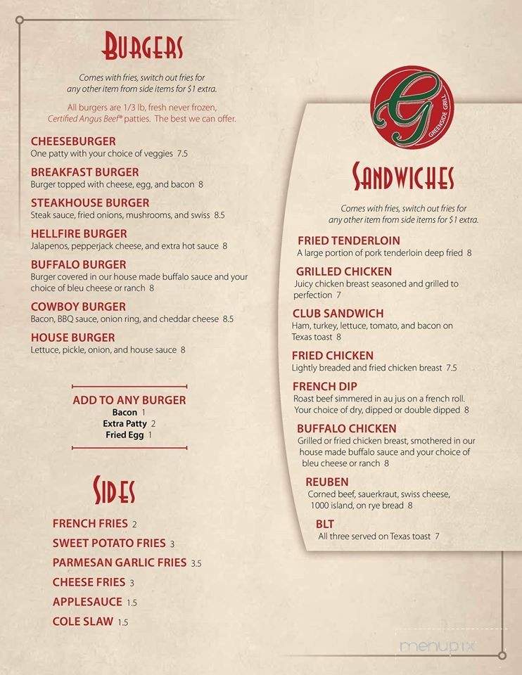 Greenside Grill - Lincoln, IL menu_pic