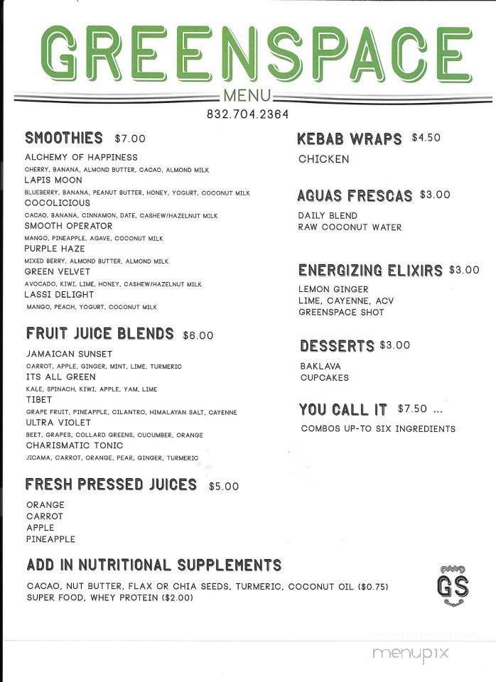 GreenSpace - Houston, TX menu_pic