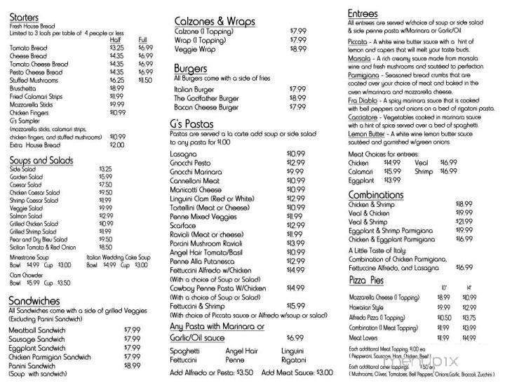 G's Ristorante Italiano - Selma, CA menu_pic