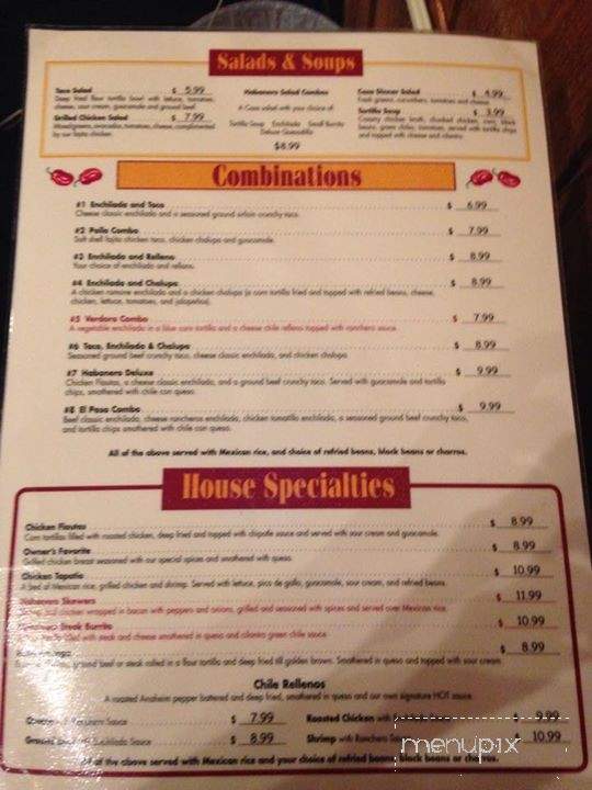 Habanero Mexican Grill - Benton, KY menu_pic