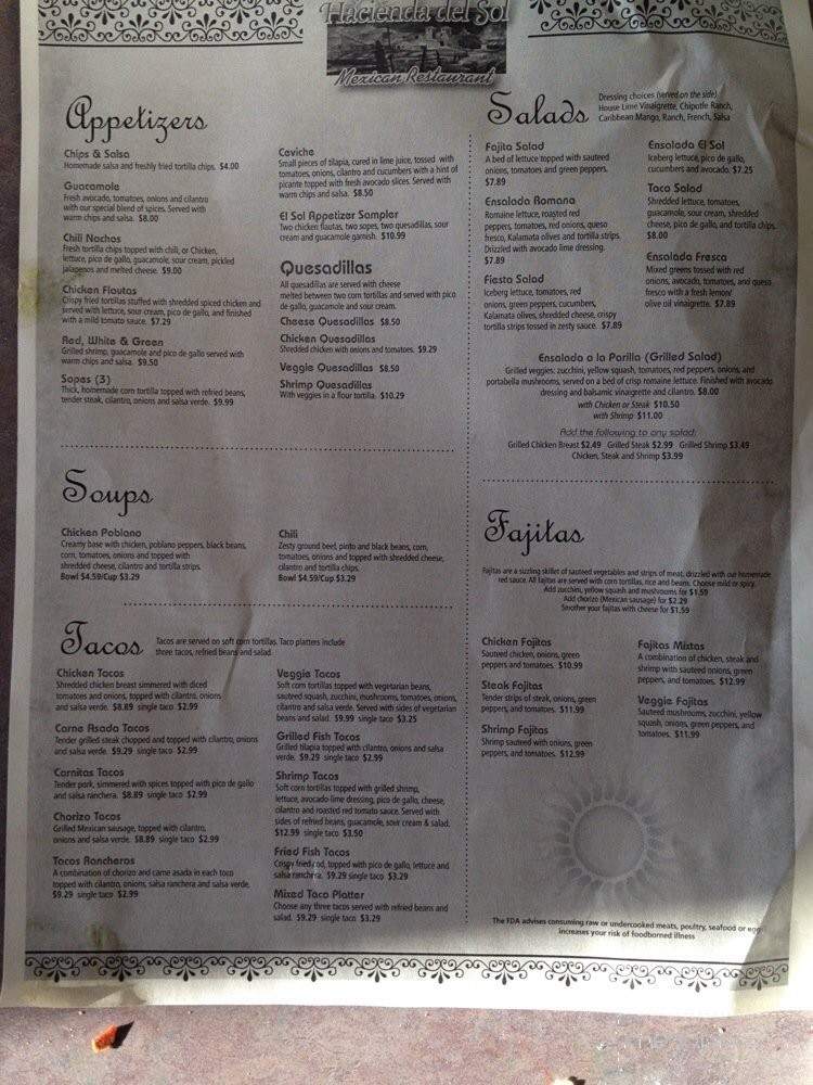 Hacienda del Sol - Dillsburg, PA menu_pic