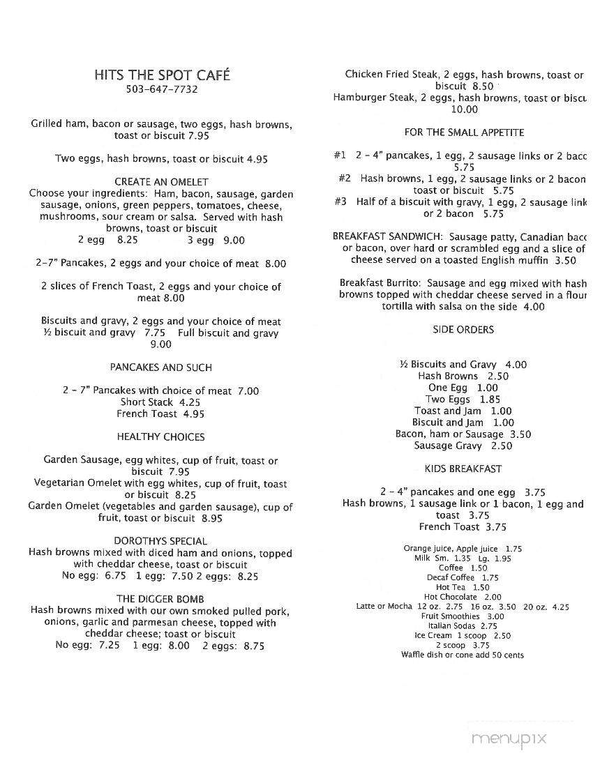 Hits the Spot - North Plains, OR menu_pic