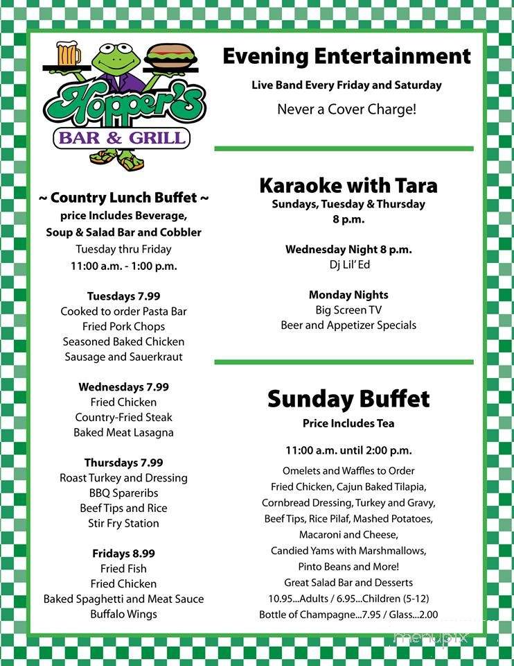 Menu of Hopper's in Huntsville, AL 35806
