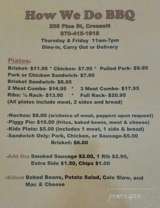 How We do BBQ - Crossett, AR menu_pic