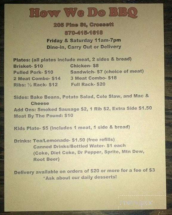 How We do BBQ - Crossett, AR menu_pic