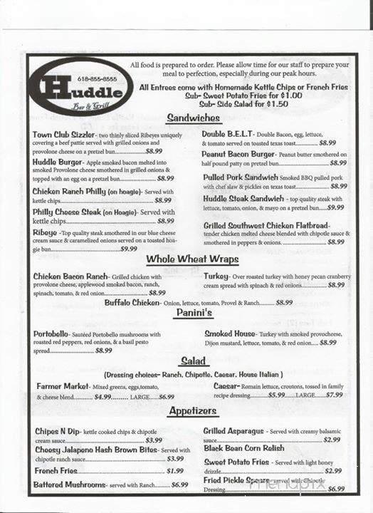 Huddle Bar and Grill - Caseyville, IL menu_pic