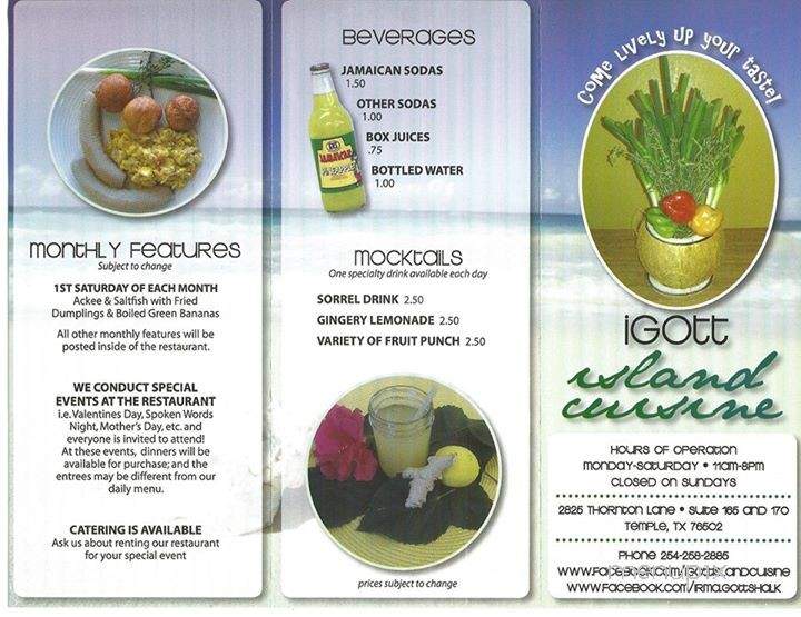 Igott Island Cuisine - Temple, TX menu_pic