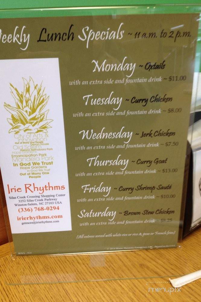 Irie Rhythms - Winston-Salem, NC menu_pic