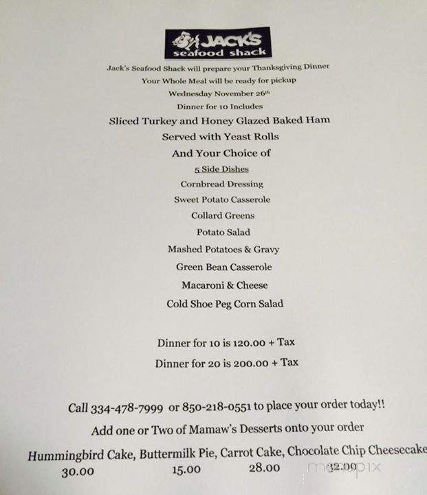 Jack's Seafood Shack - Wetumpka, AL menu_pic