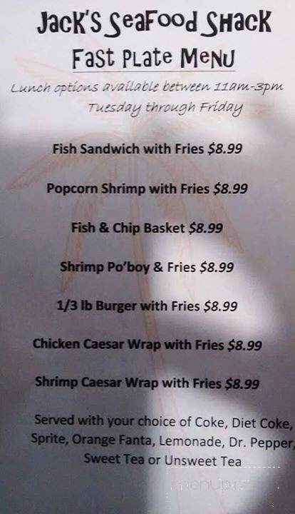 Jack's Seafood Shack - Wetumpka, AL menu_pic