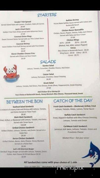 Jack's Seafood Shack - Wetumpka, AL menu_pic