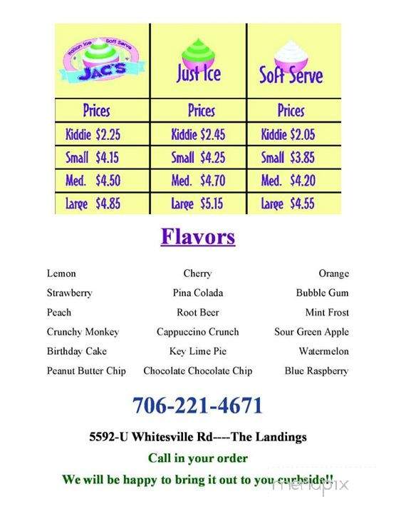 Jac's Italian Ice - Columbus, GA menu_pic