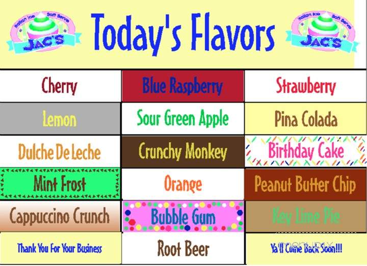 Jac's Italian Ice - Columbus, GA menu_pic